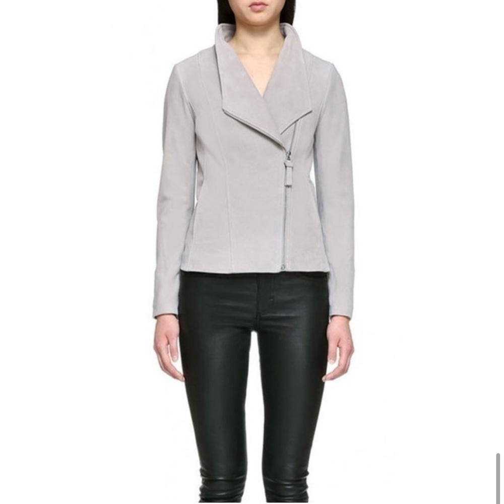 MACKAGE Cleo Grey Moto Style Suede Jacket